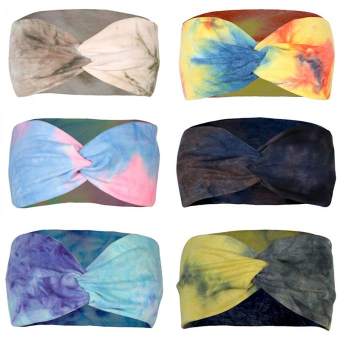 Banda cruzada elástico de encargo al por mayor del pelo cruzado del abrigo de la cabeza de Logo Tie Dye Headband Woman para el maquillaje del entrenamiento de los deportes