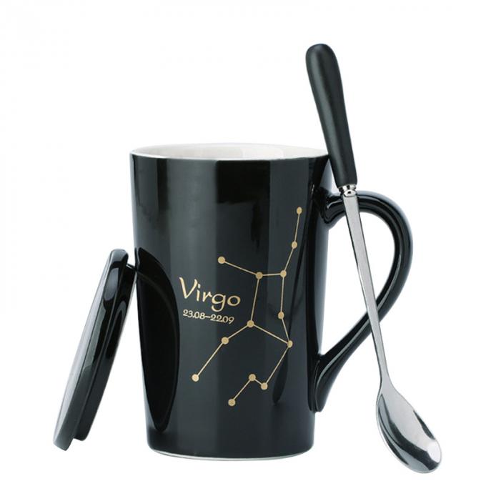 La aduana de alta calidad imprimió CUPS de cerámica del vaso del café de 12 tazas de la constelación con el mate del drinkware de la tapa y de la cuchara multicolor