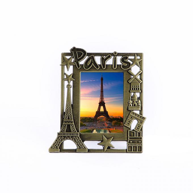 3D a presión marco del rectángulo del metal del regalo del recuerdo de la torre Eiffel de París Francia del paisaje de la puesta del sol de la fundición