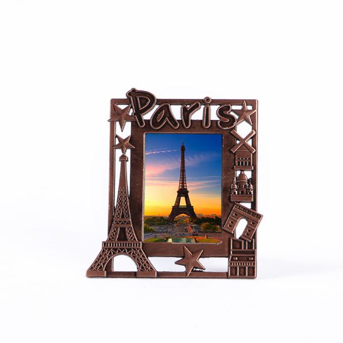 3D a presión marco del rectángulo del metal del regalo del recuerdo de la torre Eiffel de París Francia del paisaje de la puesta del sol de la fundición