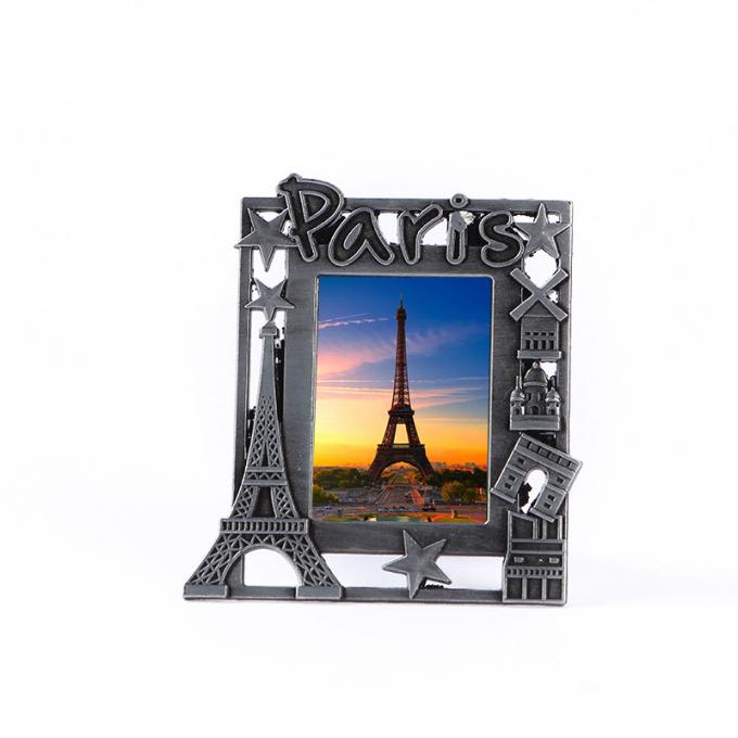 3D a presión marco del rectángulo del metal del regalo del recuerdo de la torre Eiffel de París Francia del paisaje de la puesta del sol de la fundición