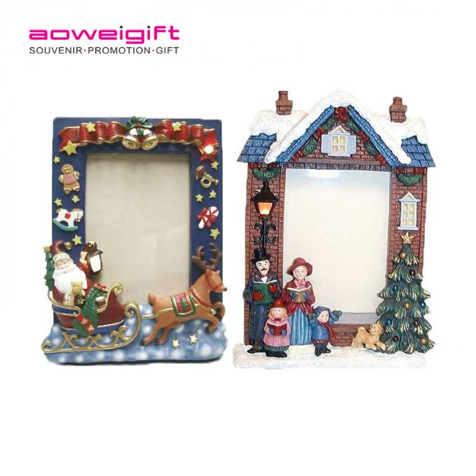 Marco polivinílico de la foto de la resina de Santa Claus de la decoración de la historieta de los ciervos de la resina de la Navidad linda casera de alta calidad de encargo del marco 3D